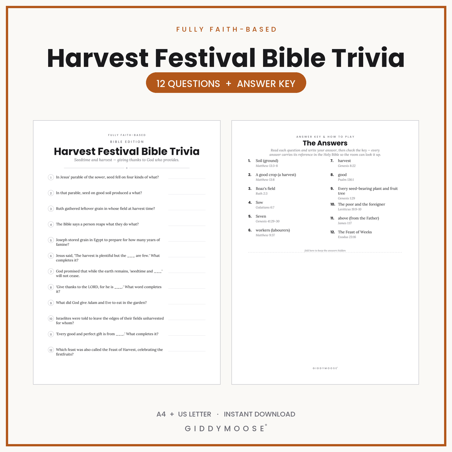 Harvest Festival Bible Trivia Printable