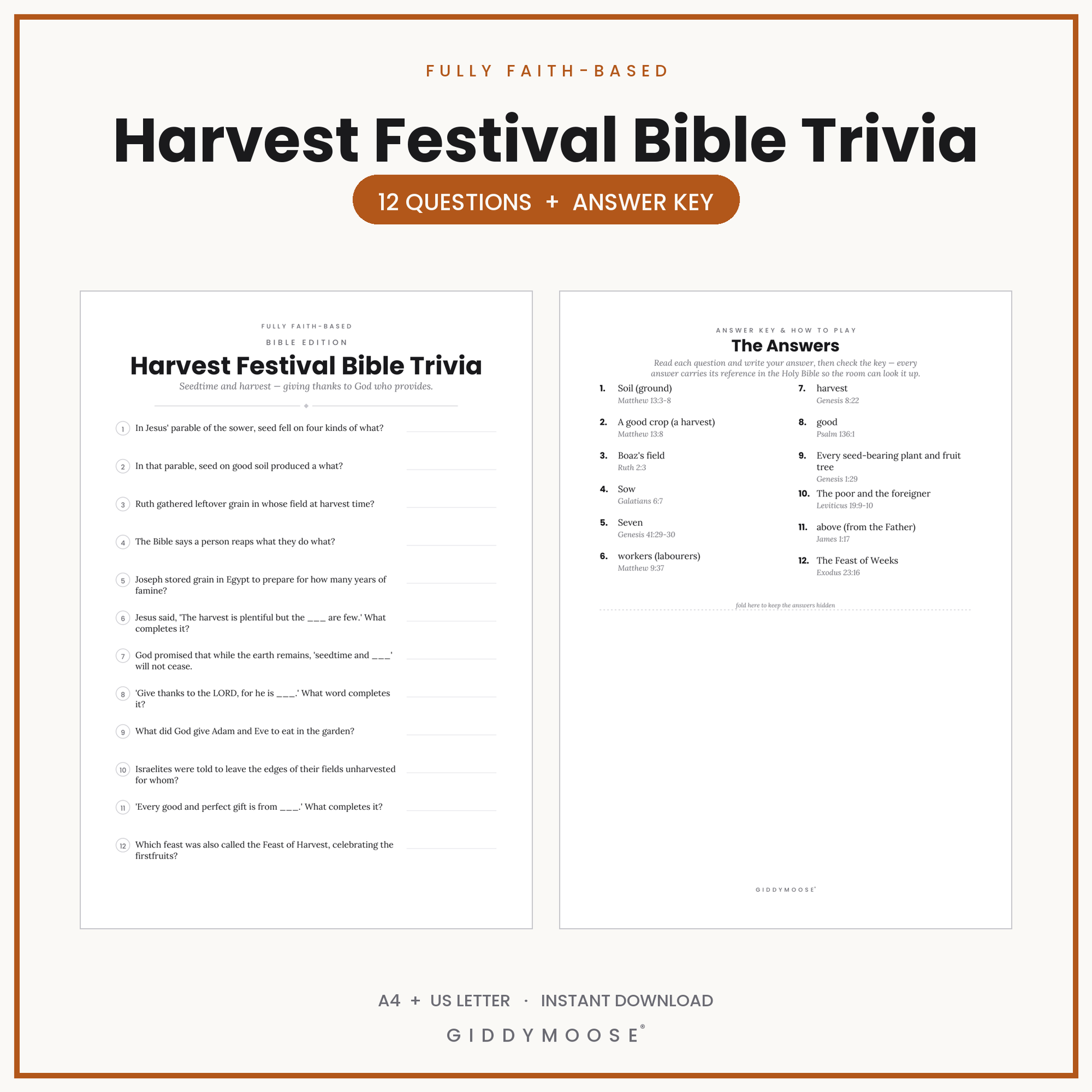 Harvest Festival Bible Trivia Printable