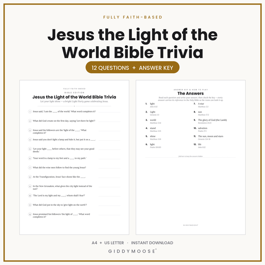 Jesus Light of the World Bible Trivia Printable