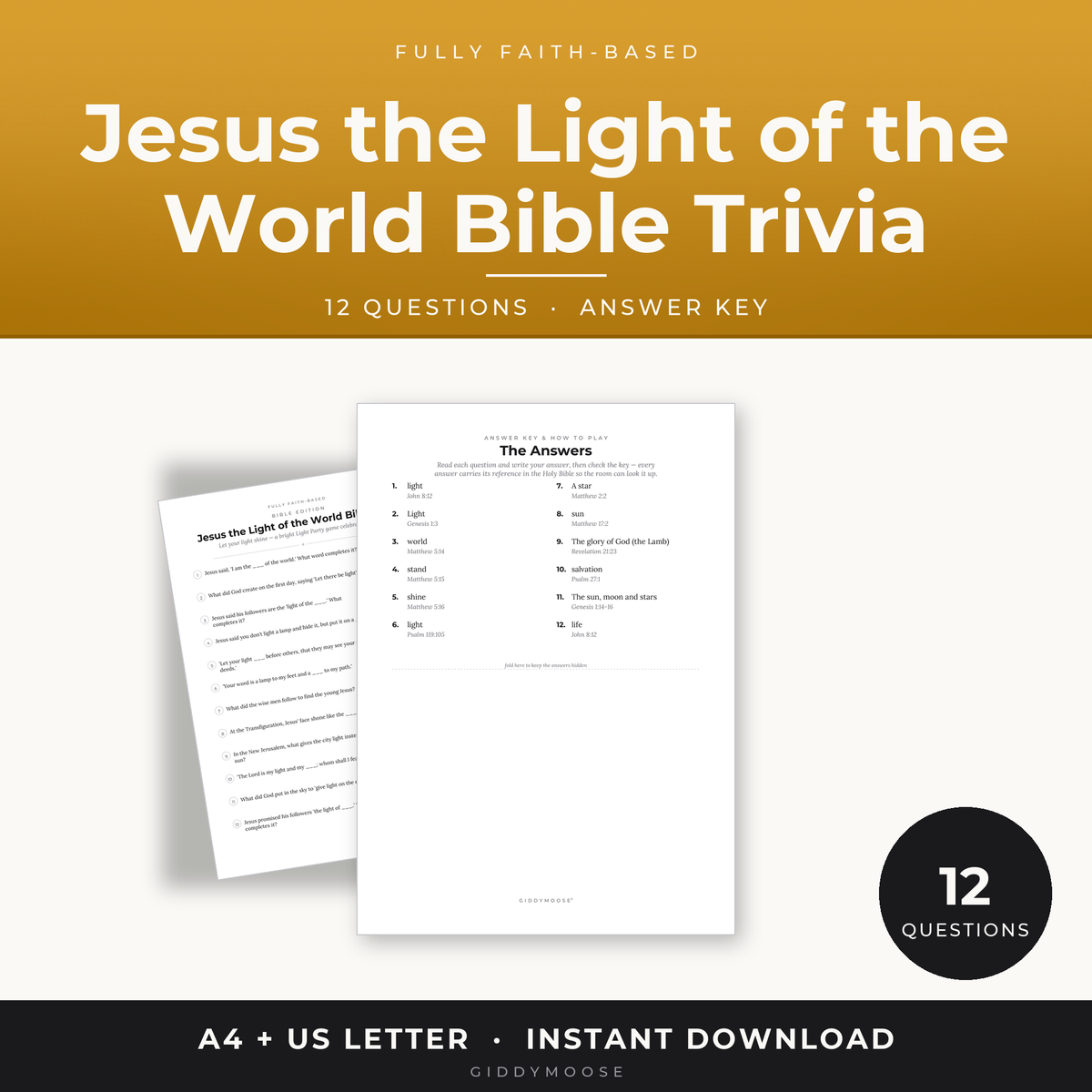 Jesus Light of the World Bible Trivia Printable