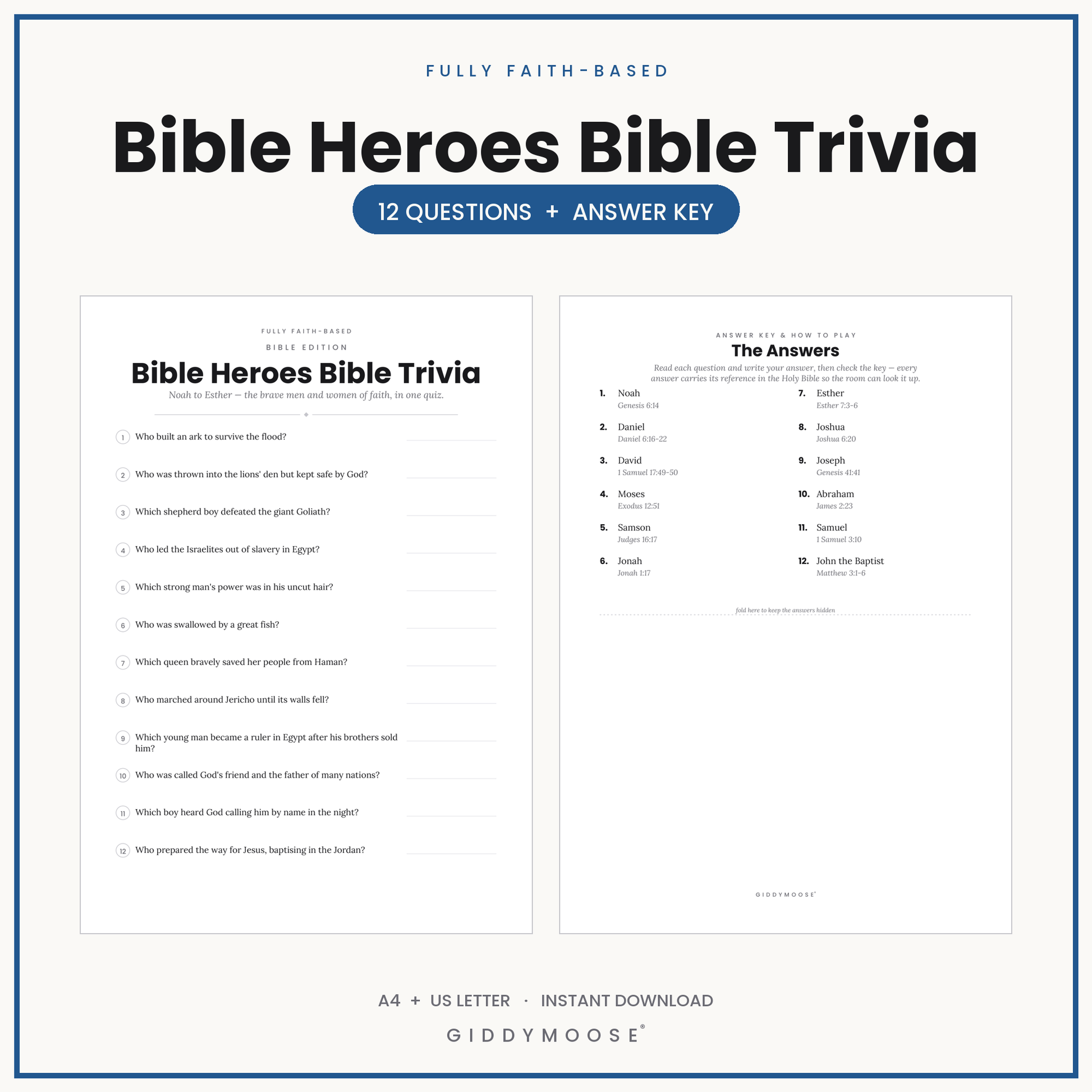 Bible Heroes Trivia Printable