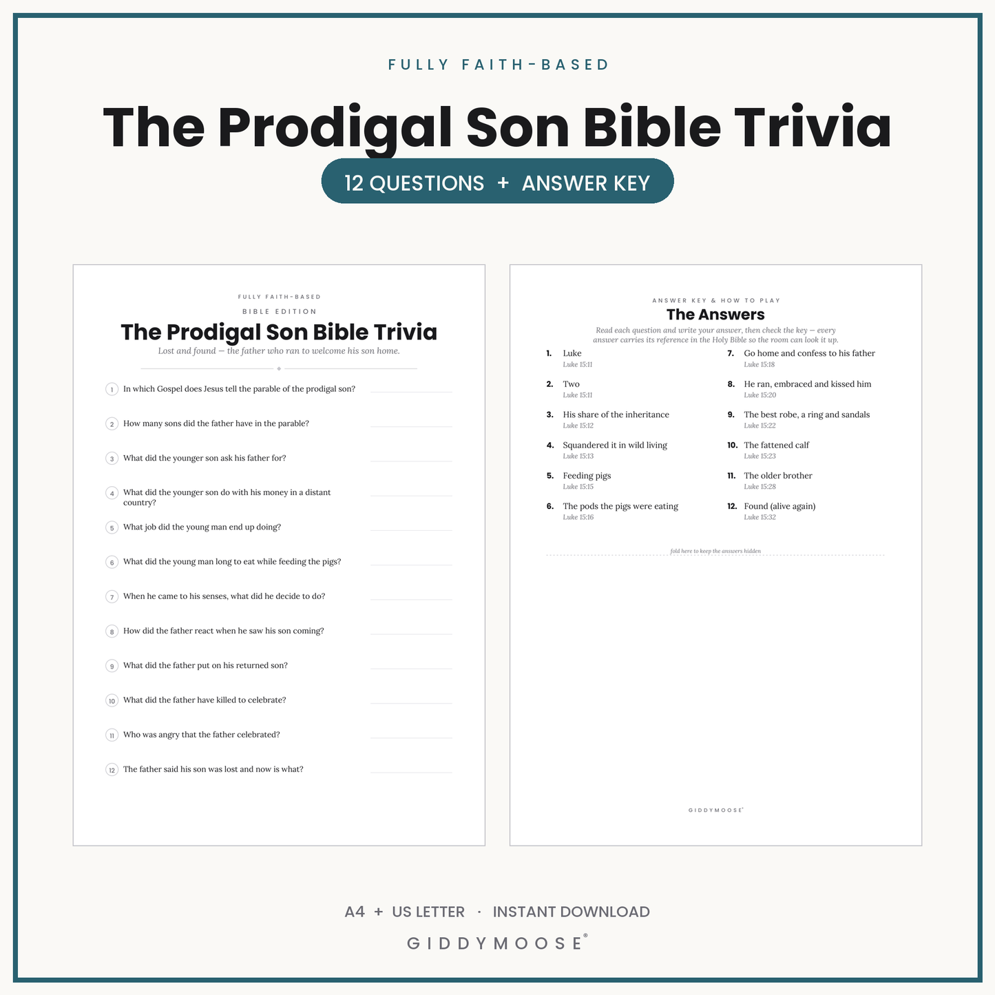 The Prodigal Son Bible Trivia Printable