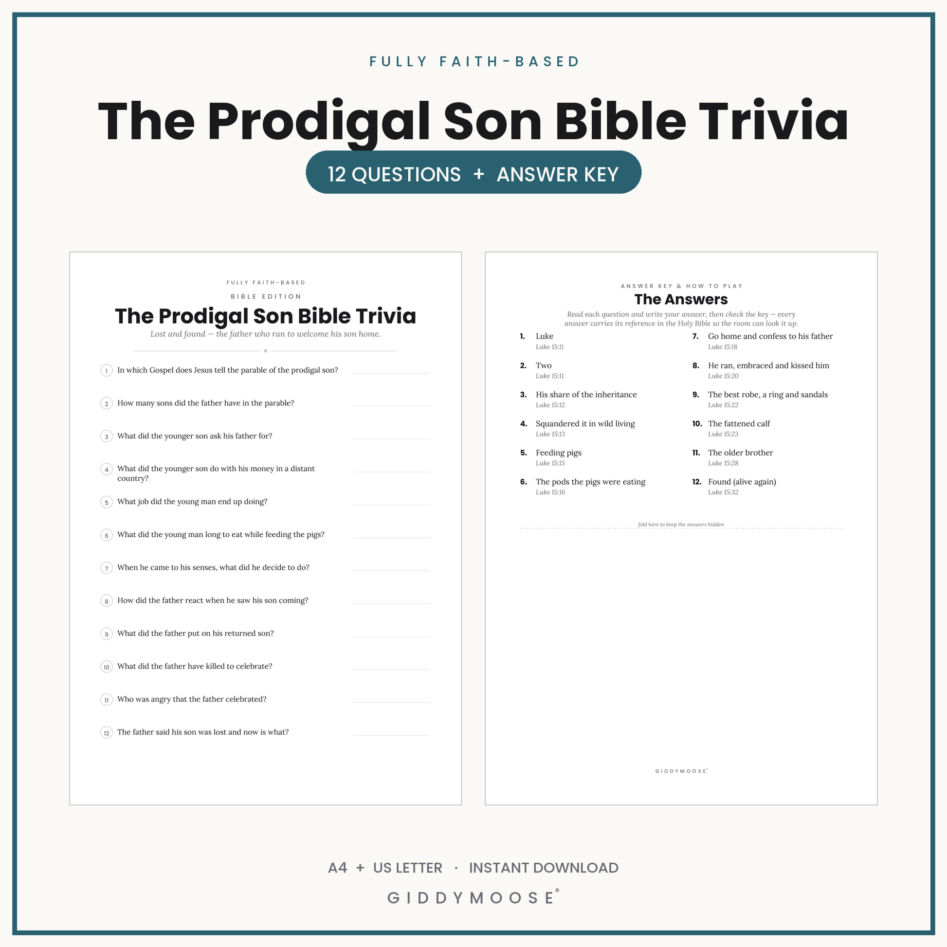 The Prodigal Son Bible Trivia Printable