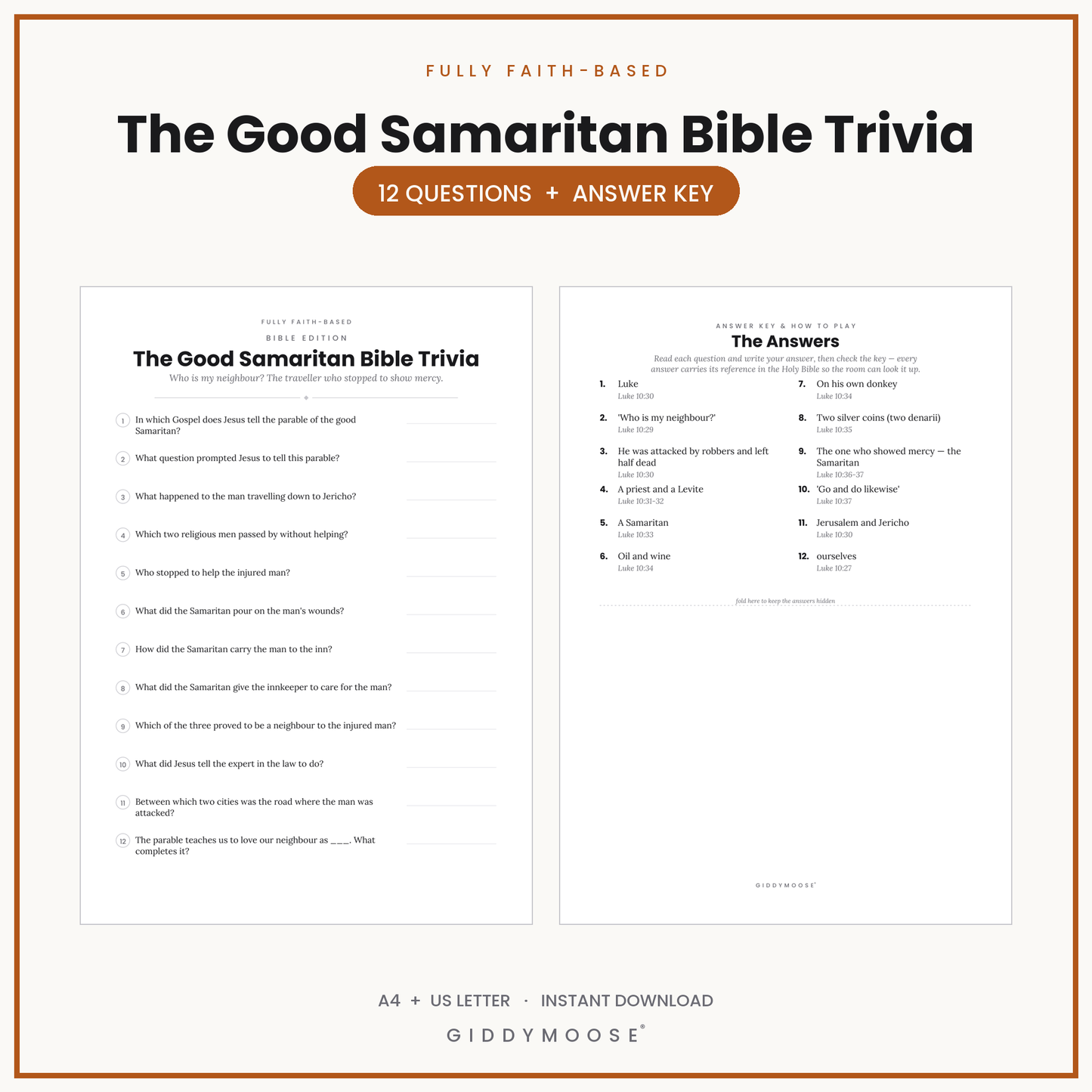 The Good Samaritan Bible Trivia Printable