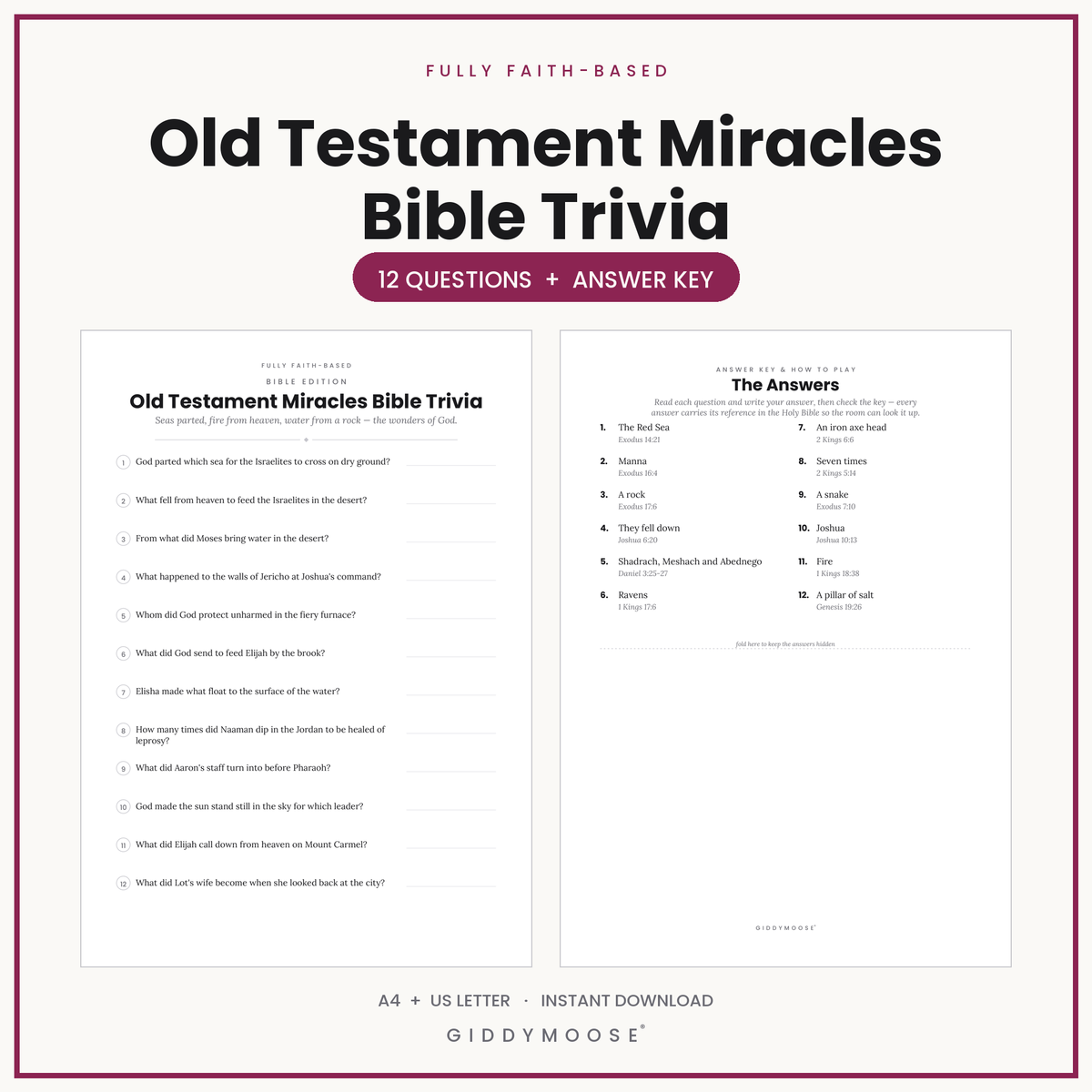 Old Testament Miracles Bible Trivia Printable