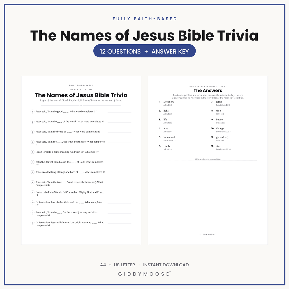 Names of Jesus Bible Trivia Printable