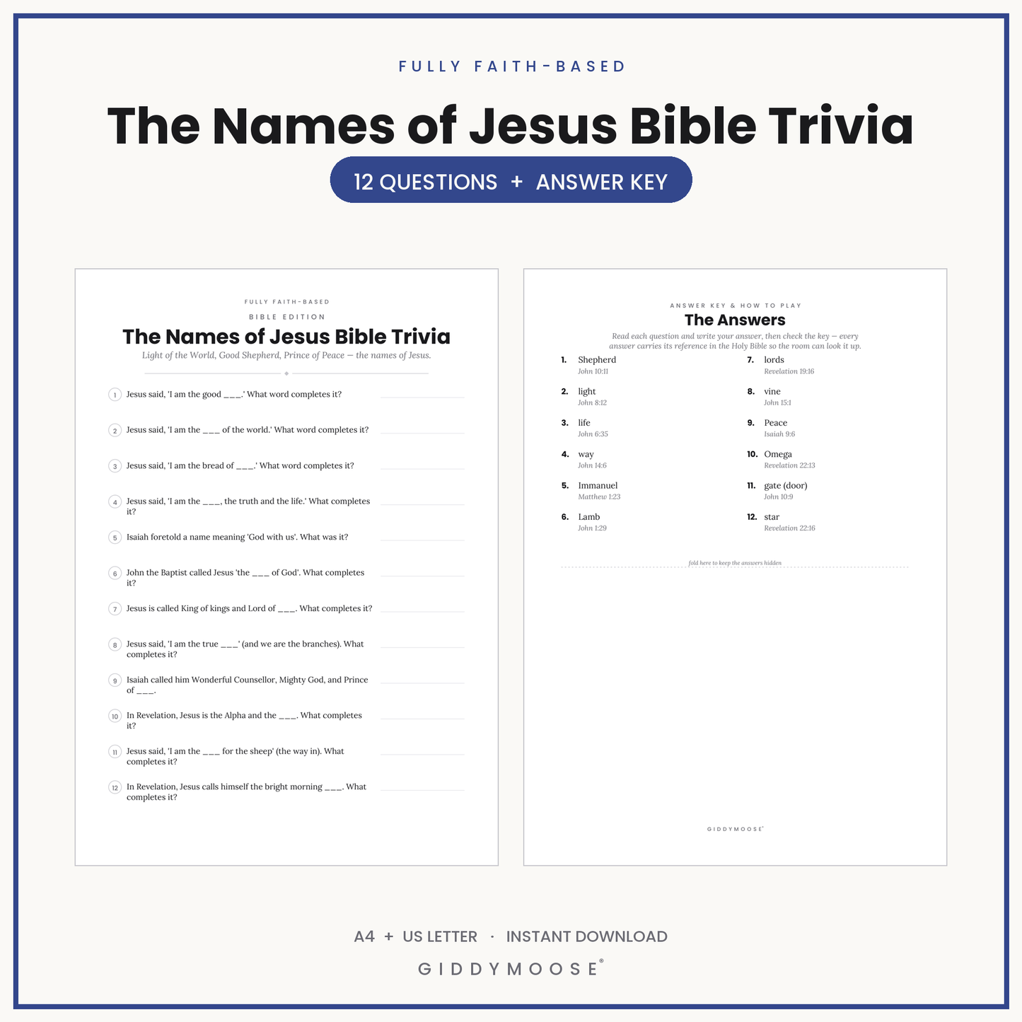 Names of Jesus Bible Trivia Printable