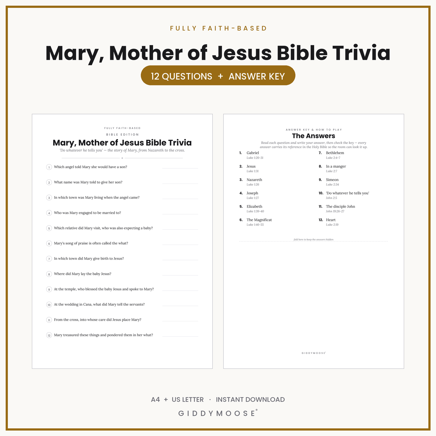 Mary Mother of Jesus Bible Trivia Printable