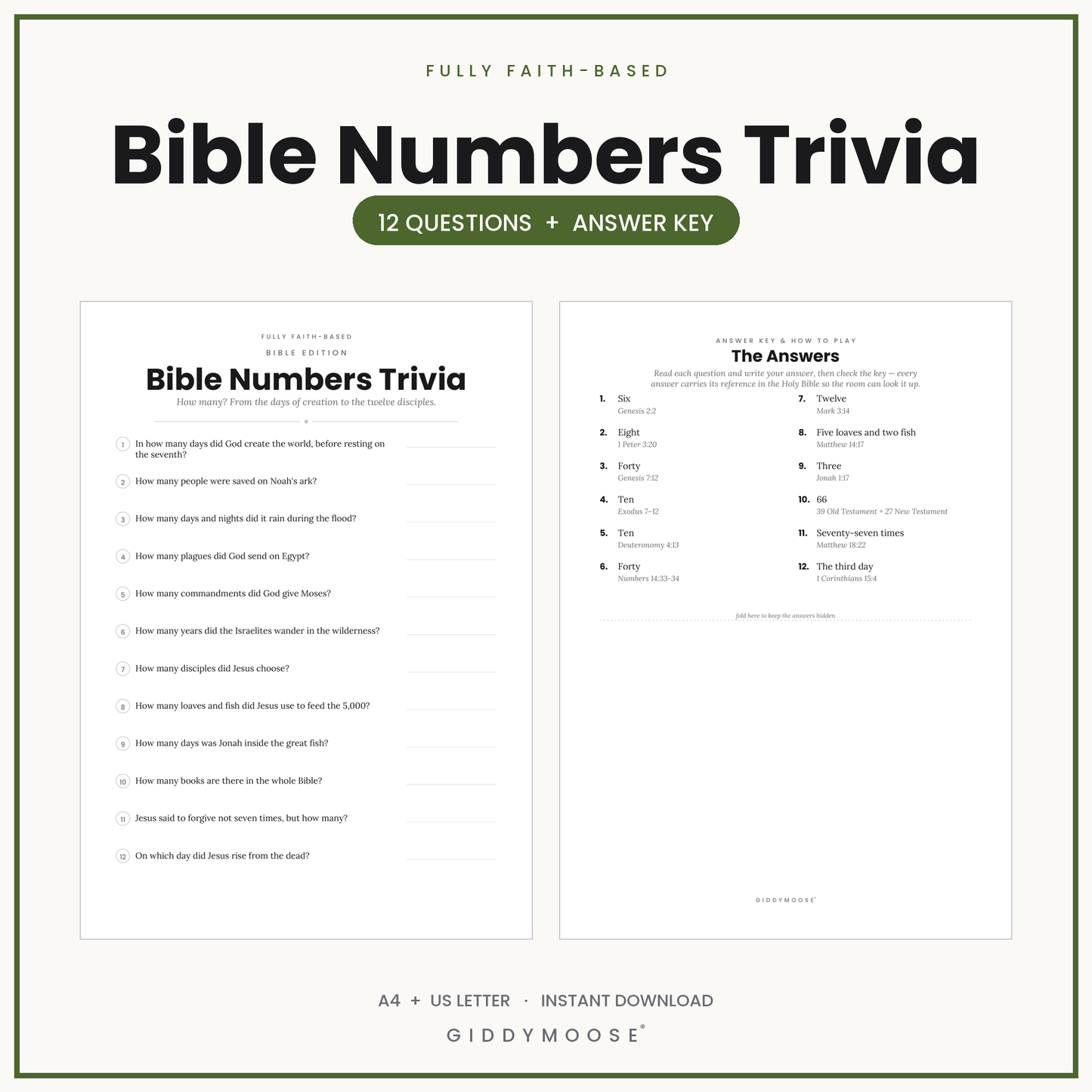Bible Numbers Trivia Printable