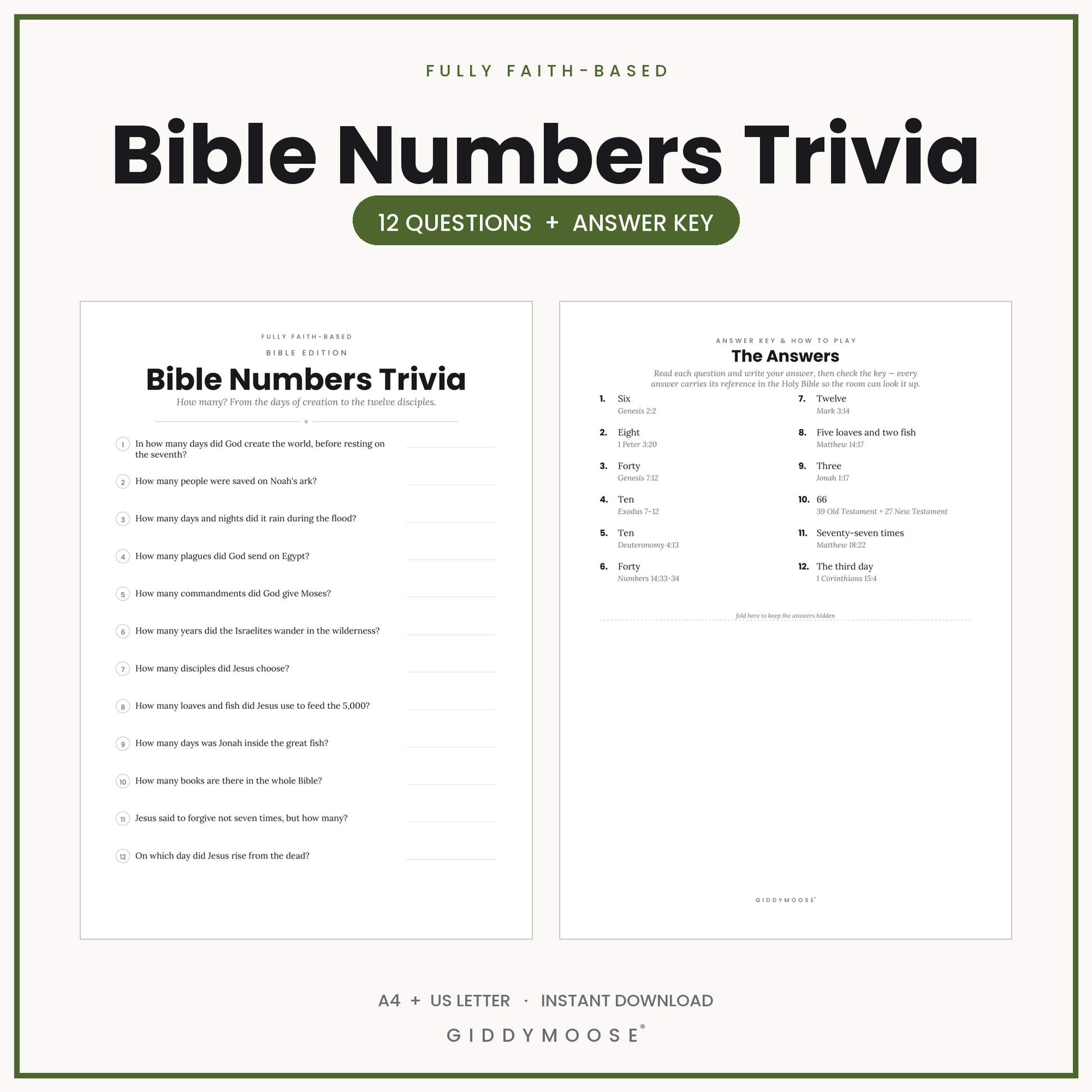 Bible Numbers Trivia Printable