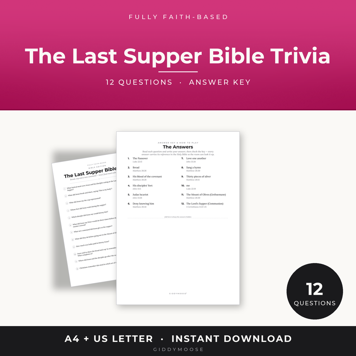 The Last Supper Bible Trivia Printable
