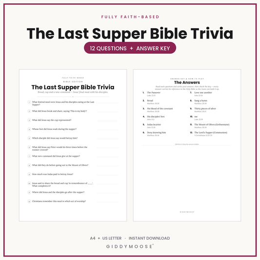 The Last Supper Bible Trivia Printable