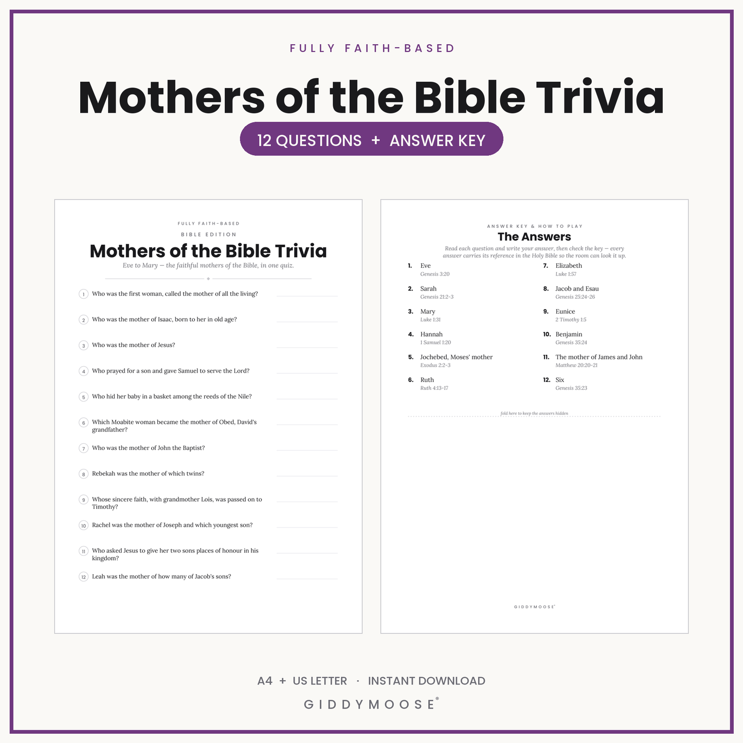 Mothers of the Bible Trivia Printable