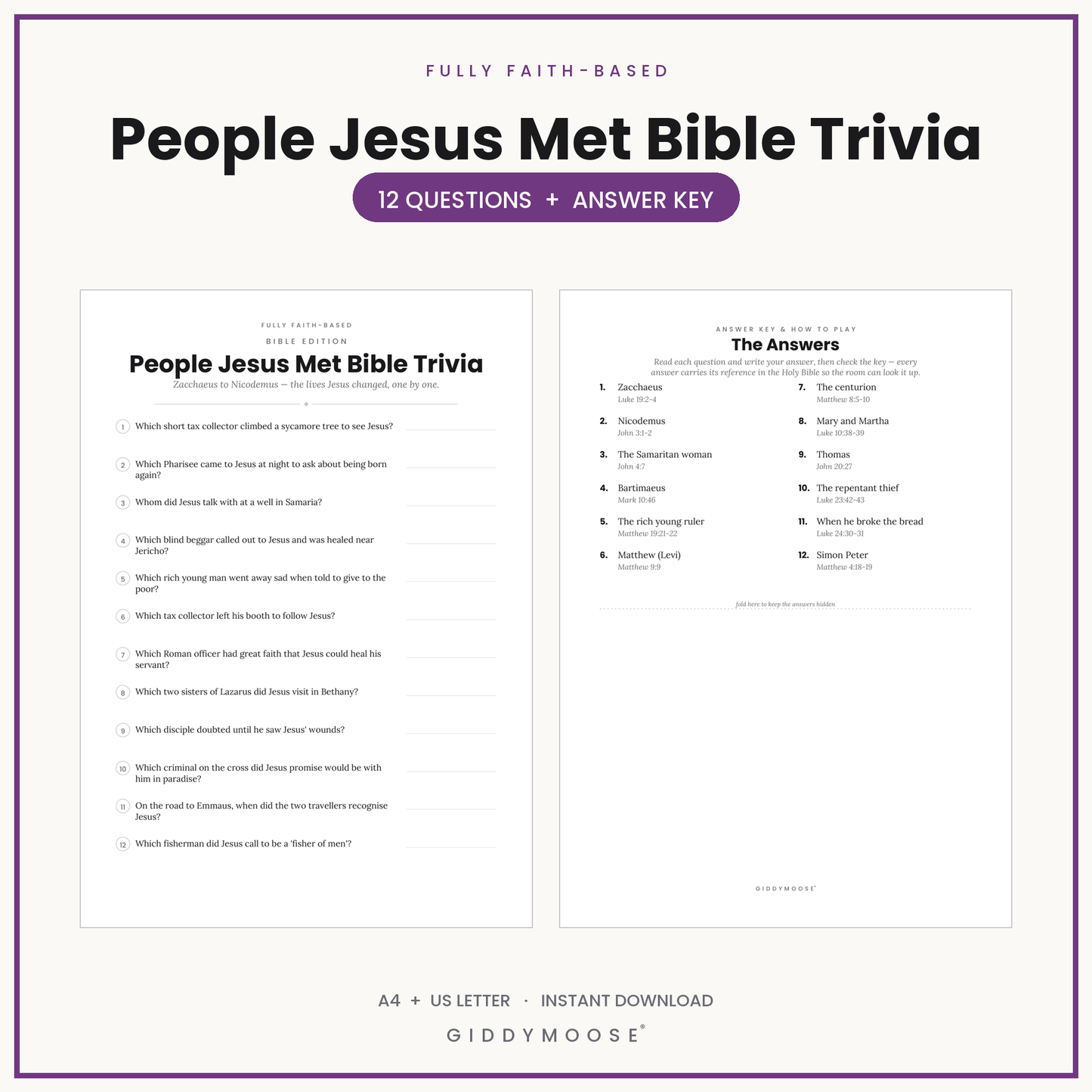 People Jesus Met Bible Trivia Printable