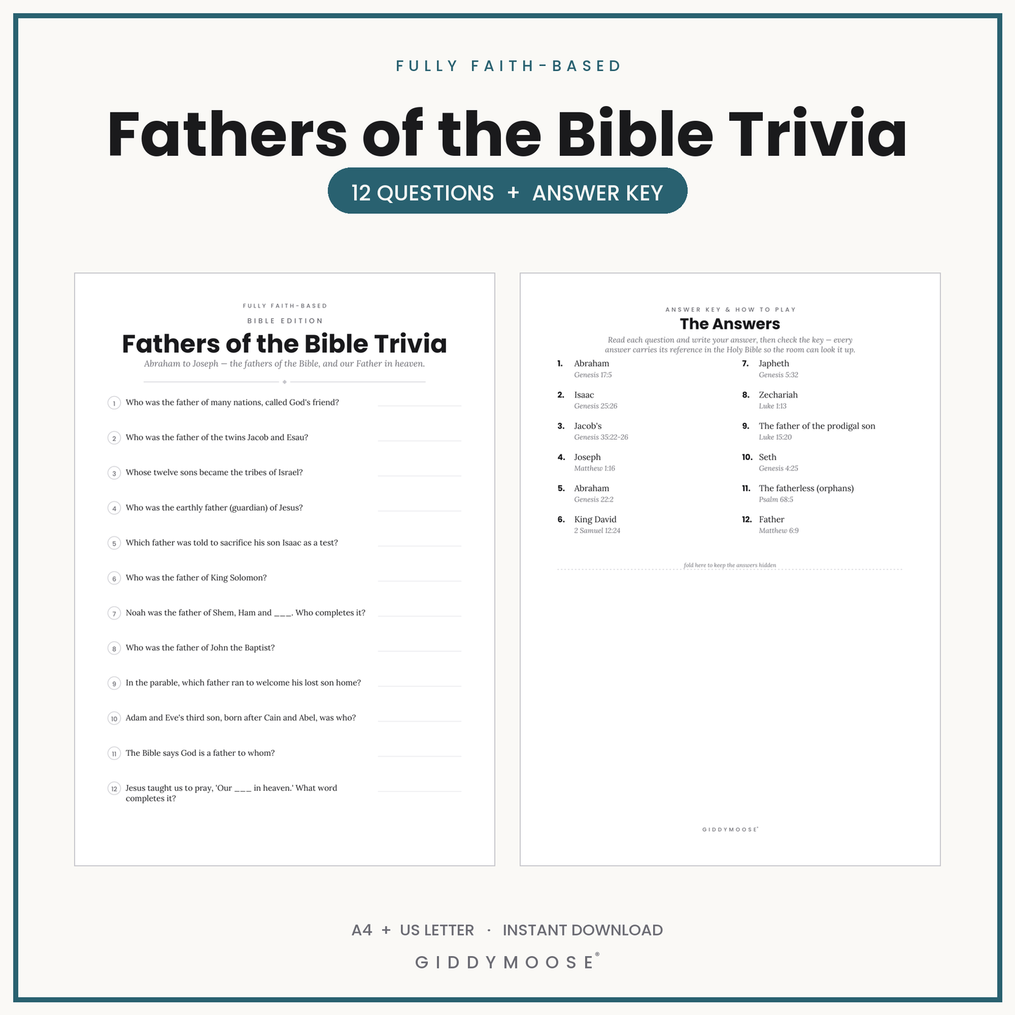 Fathers of the Bible Trivia Printable