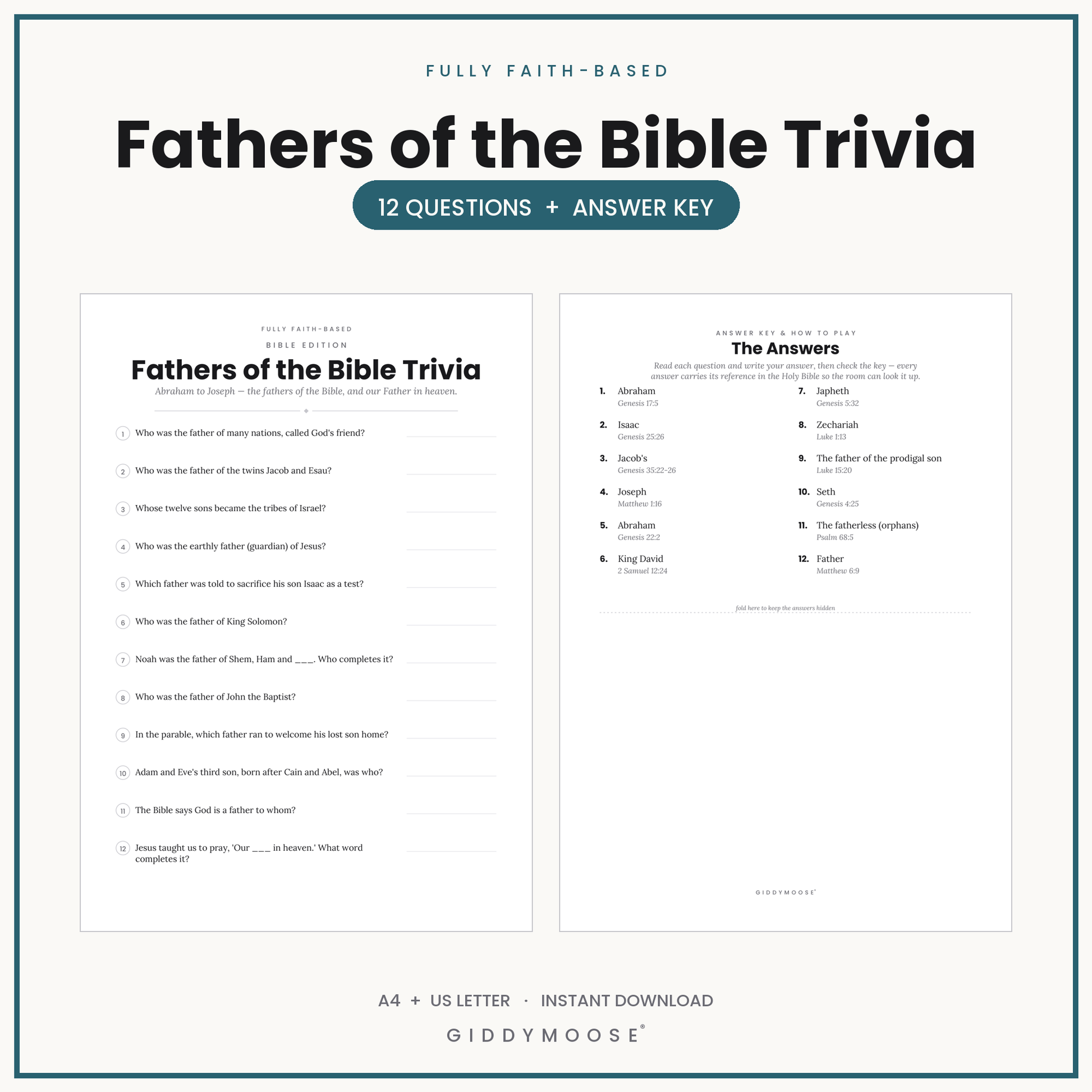 Fathers of the Bible Trivia Printable