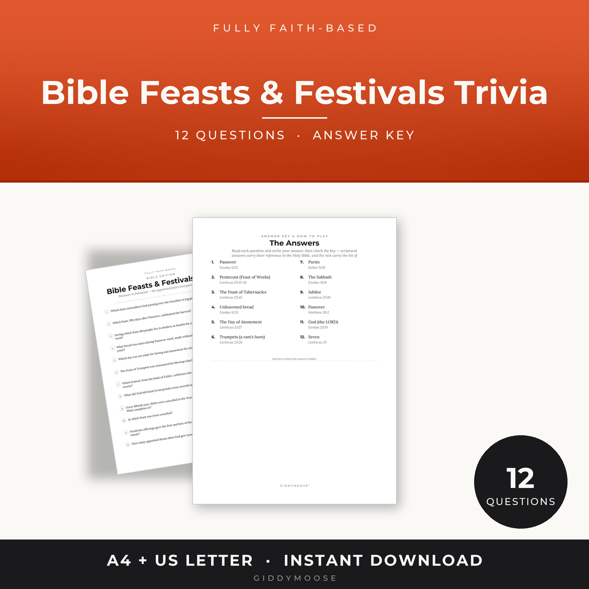 Bible Feasts and Festivals Trivia Printable