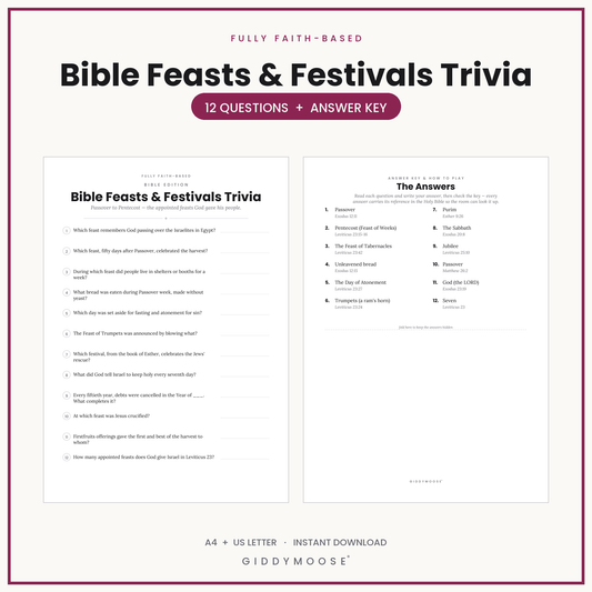 Bible Feasts and Festivals Trivia Printable