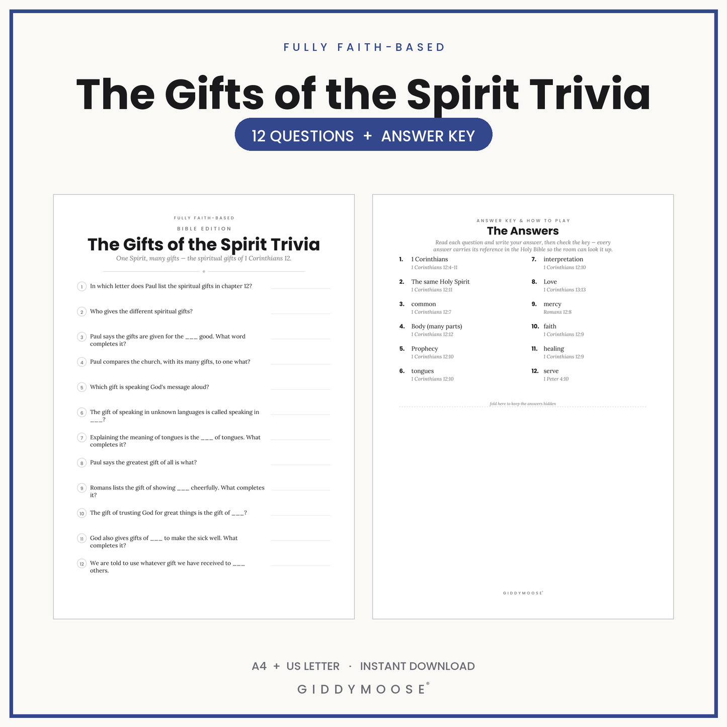 Gifts of the Spirit Bible Trivia Printable