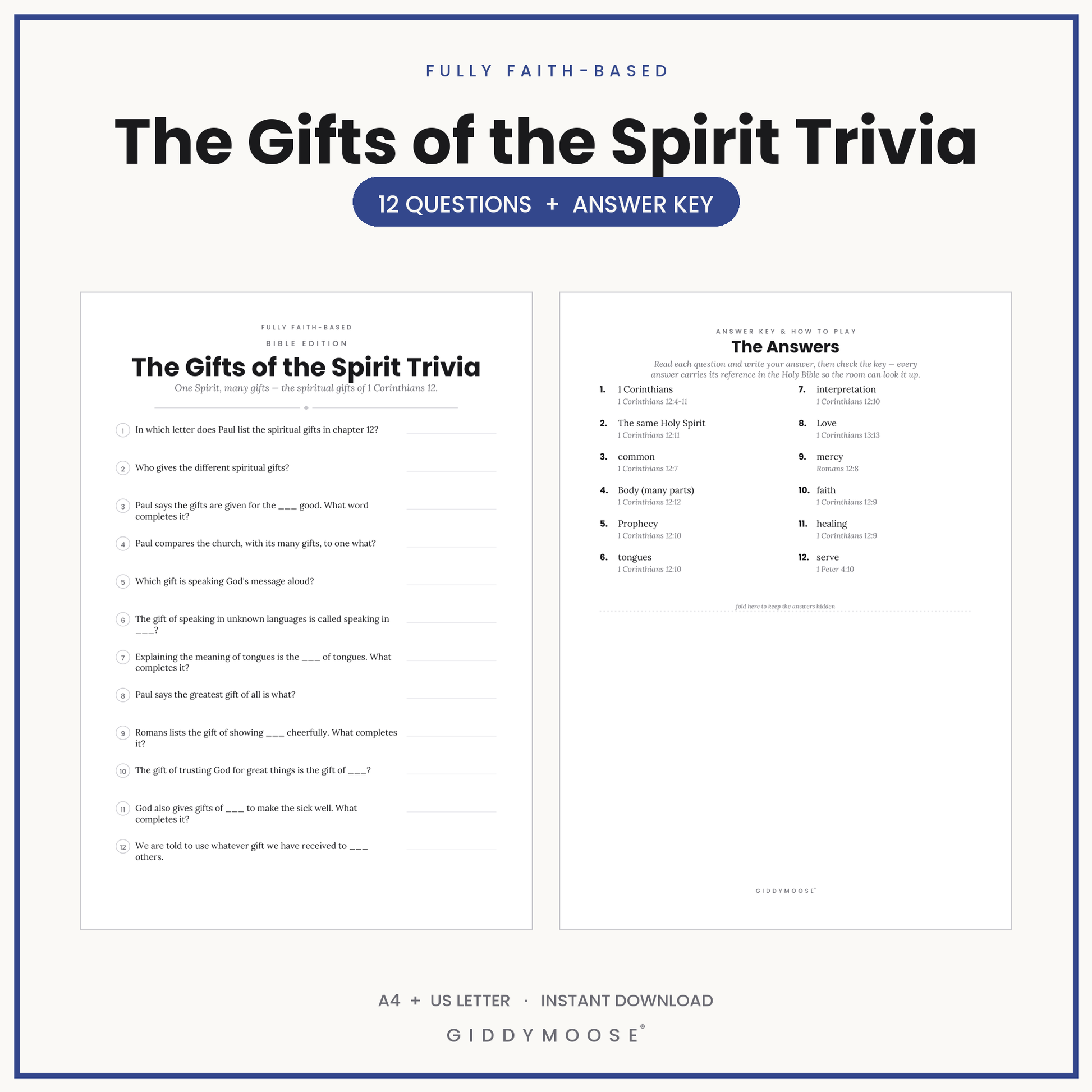 Gifts of the Spirit Bible Trivia Printable