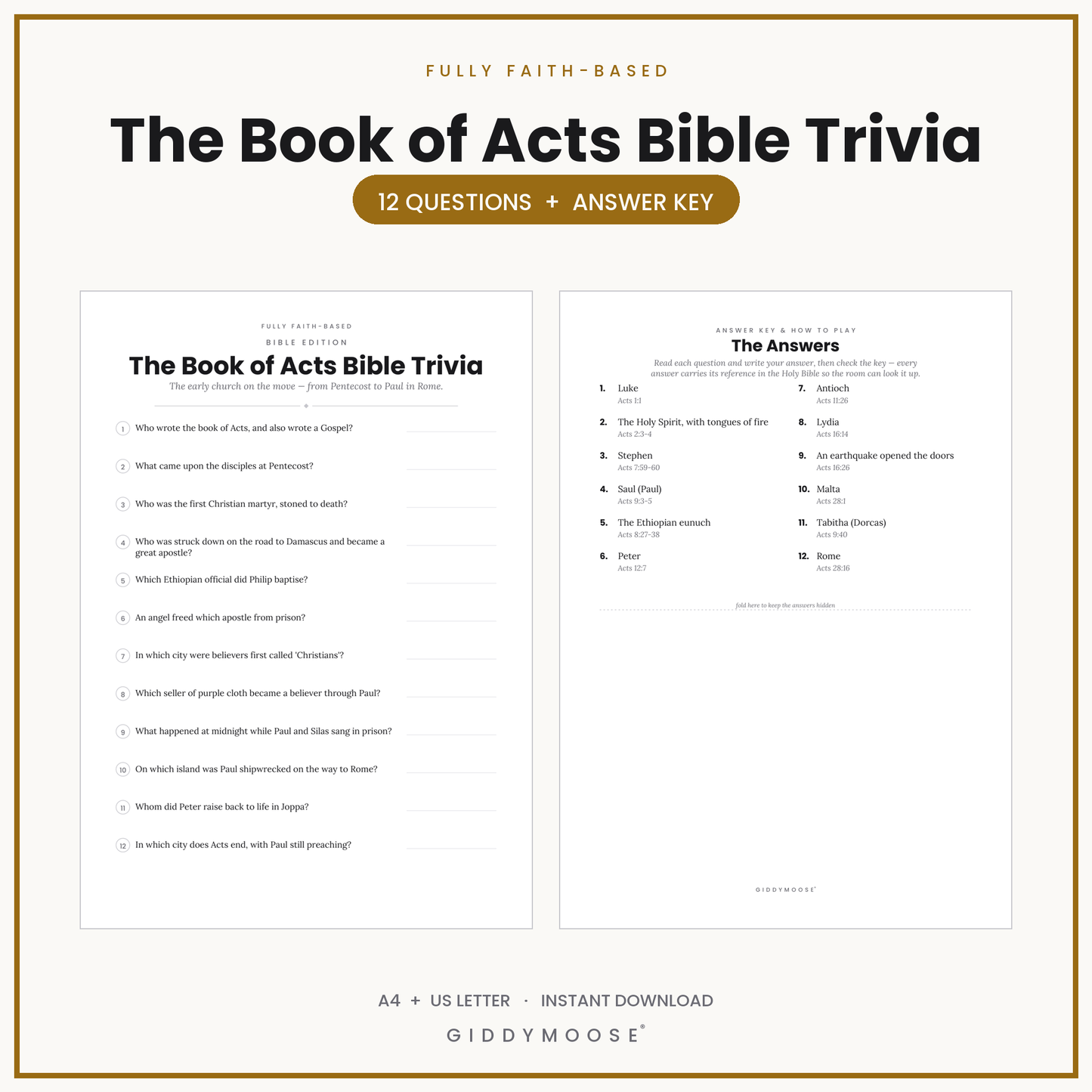 Book of Acts Bible Trivia Printable