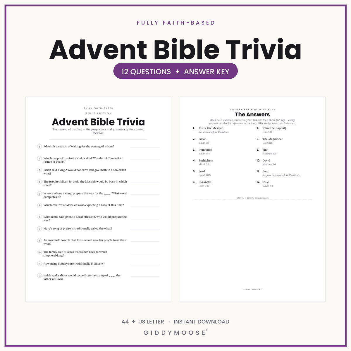 Advent Bible Trivia Printable