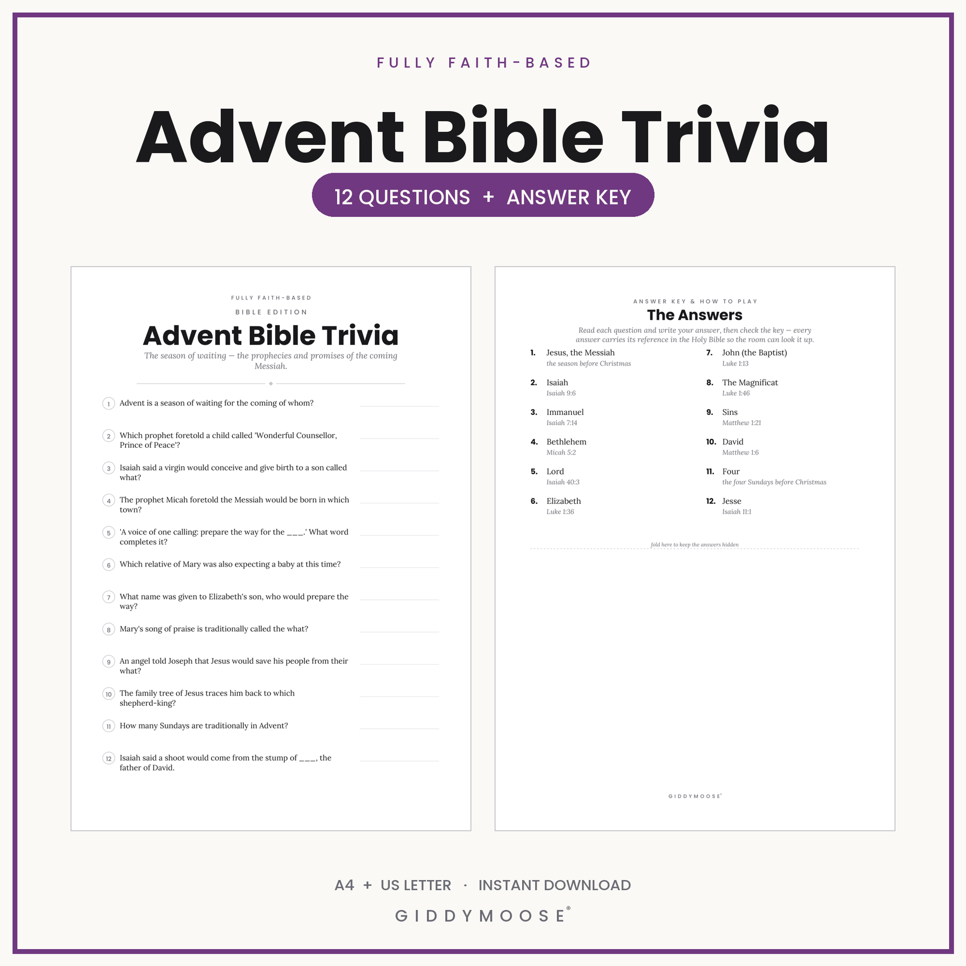 Advent Bible Trivia Printable
