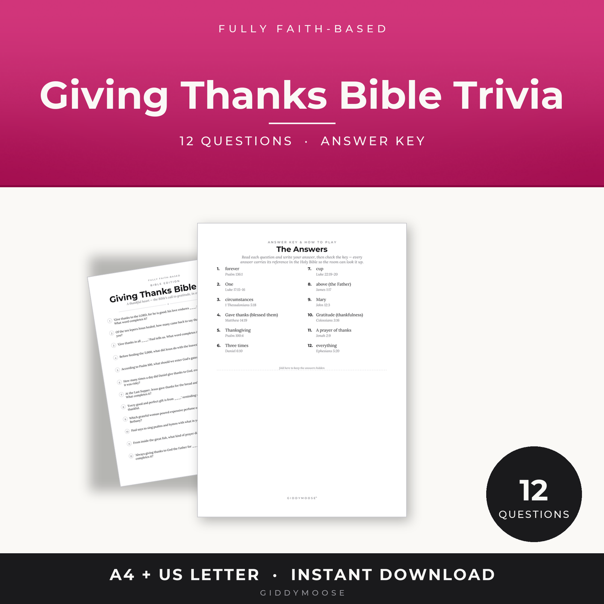 Giving Thanks Bible Trivia Printable