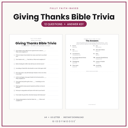 Giving Thanks Bible Trivia Printable