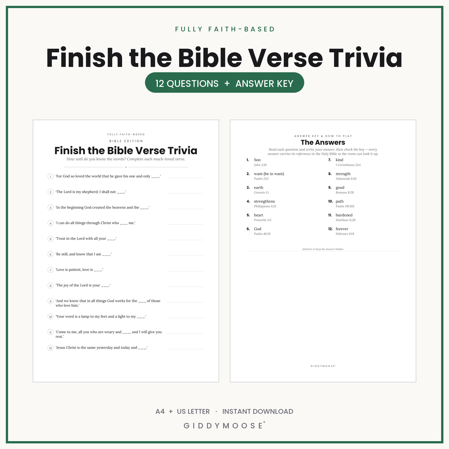 Finish the Bible Verse Trivia Printable