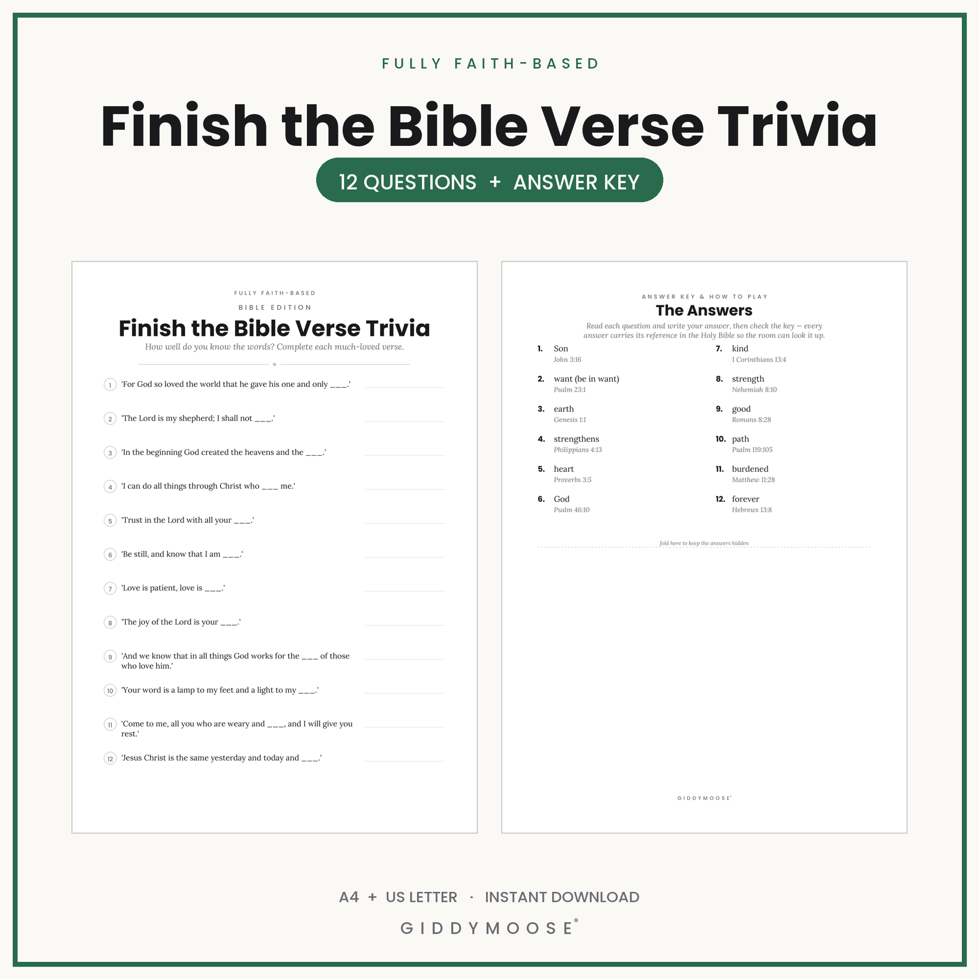 Finish the Bible Verse Trivia Printable