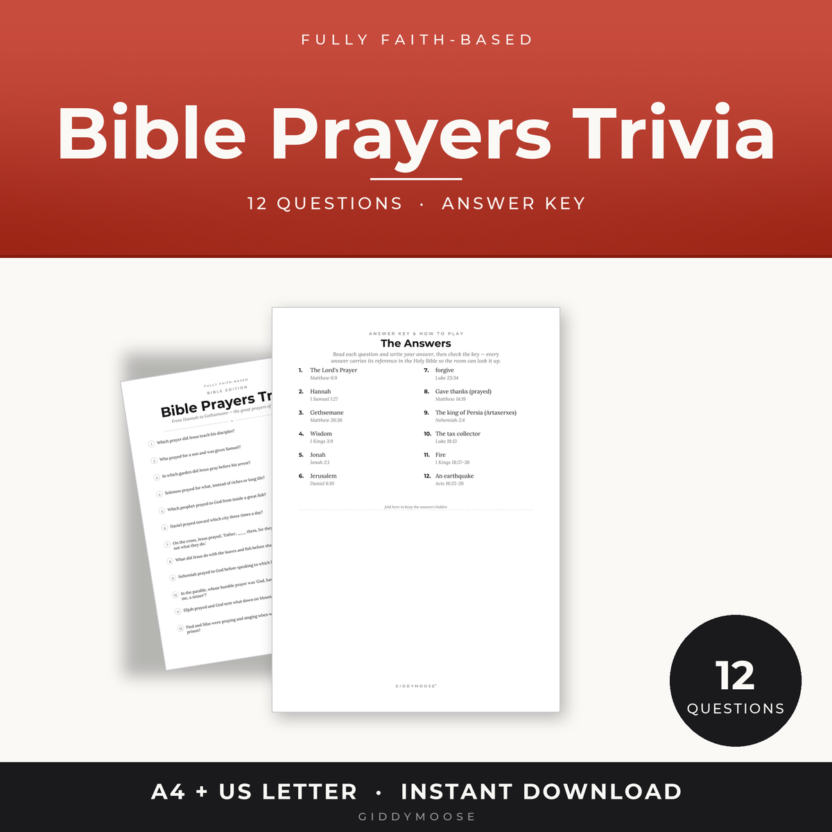 Bible Prayers Trivia Printable