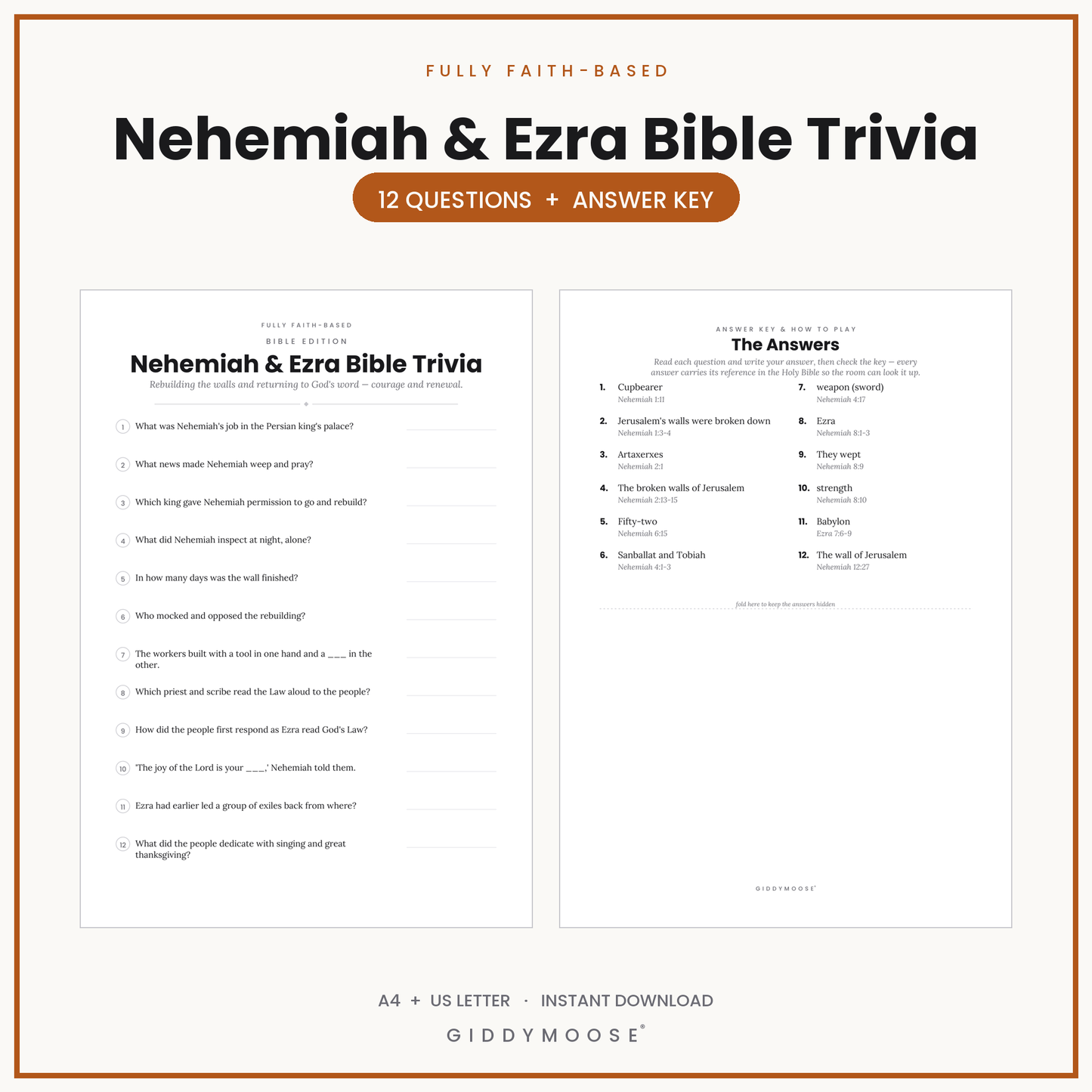 Nehemiah and Ezra Bible Trivia Printable