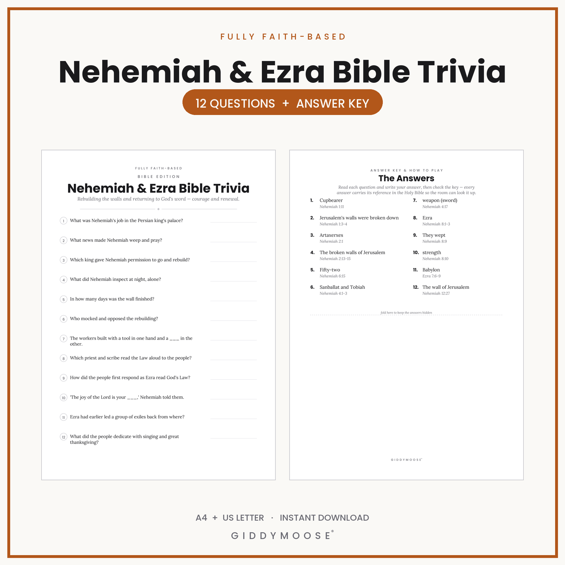Nehemiah and Ezra Bible Trivia Printable