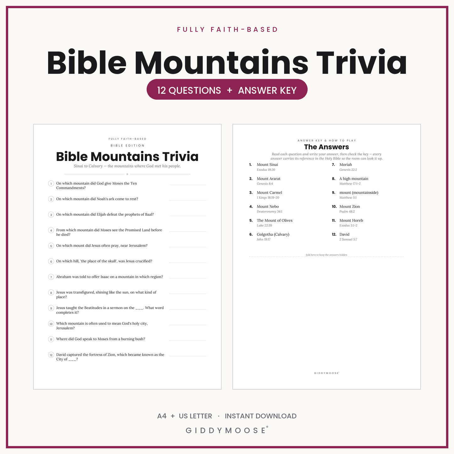 Bible Mountains Trivia Printable