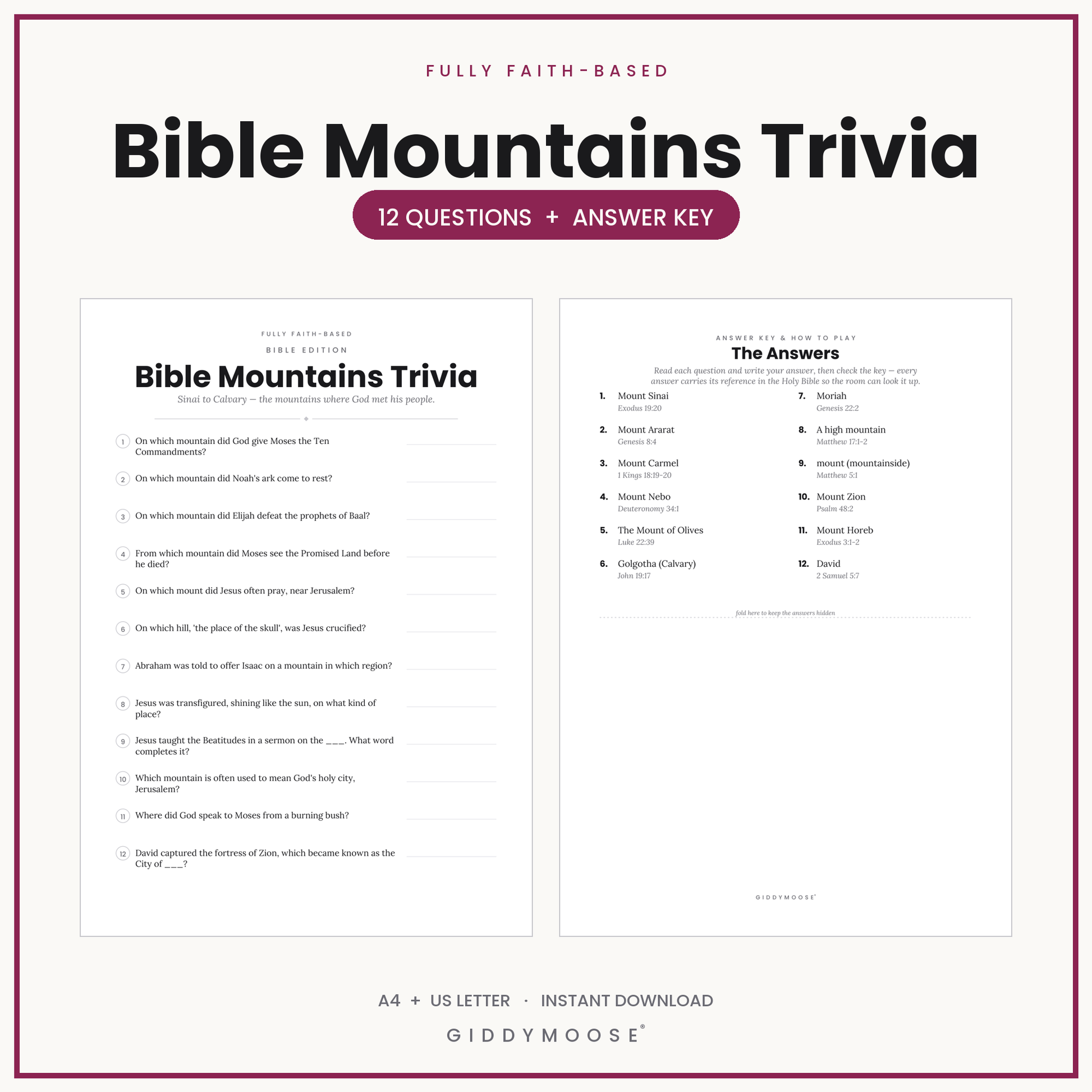 Bible Mountains Trivia Printable