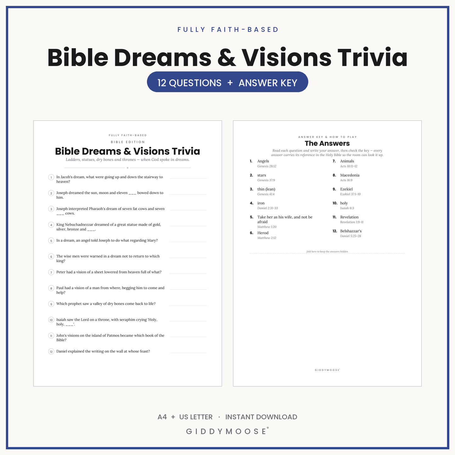 Bible Dreams and Visions Trivia Printable