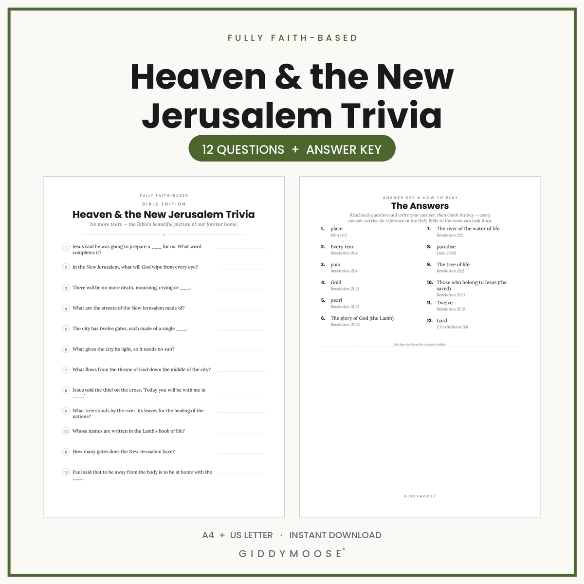 Heaven Bible Trivia Printable