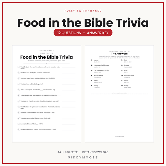 Food in the Bible Trivia Printable