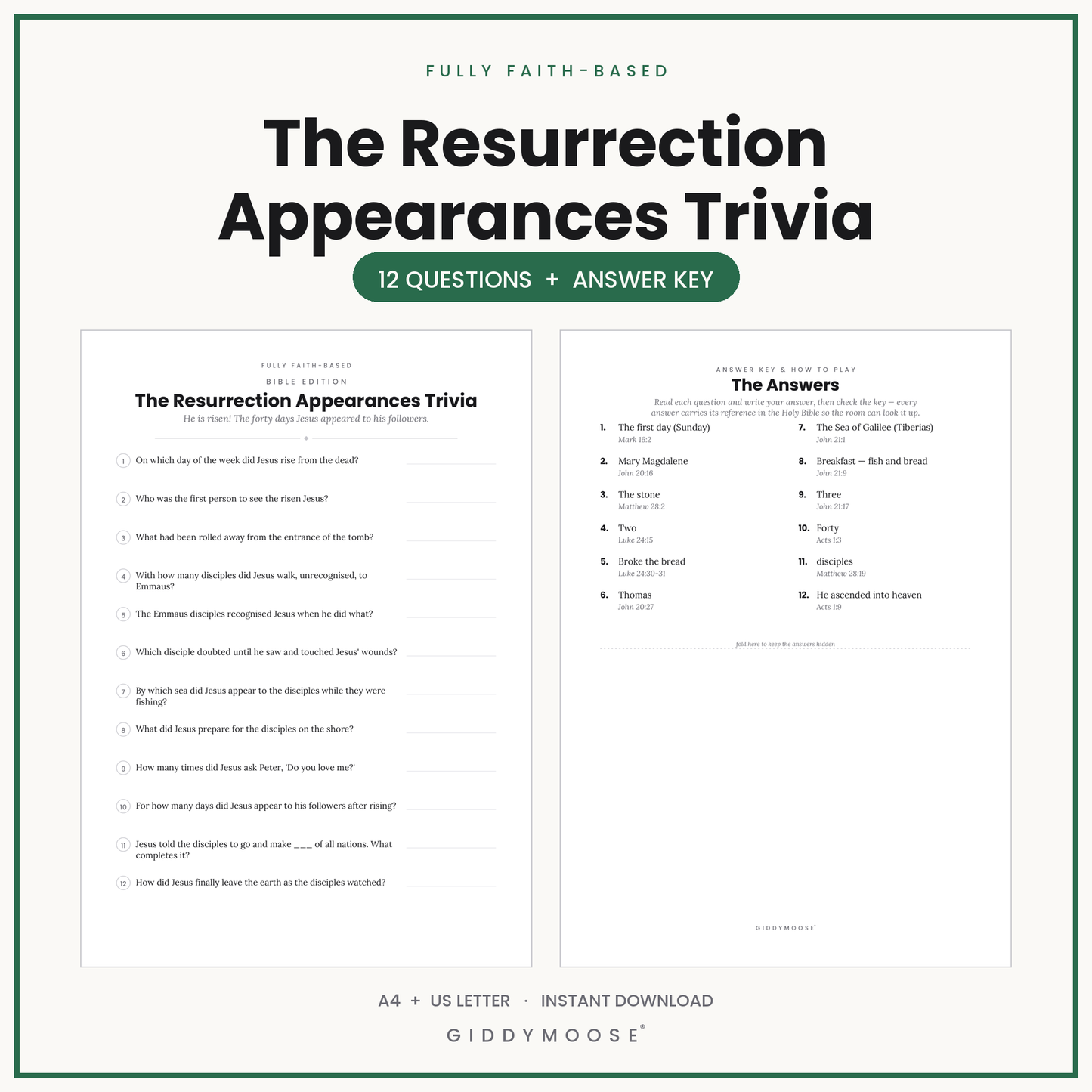 Resurrection of Jesus Bible Trivia Printable