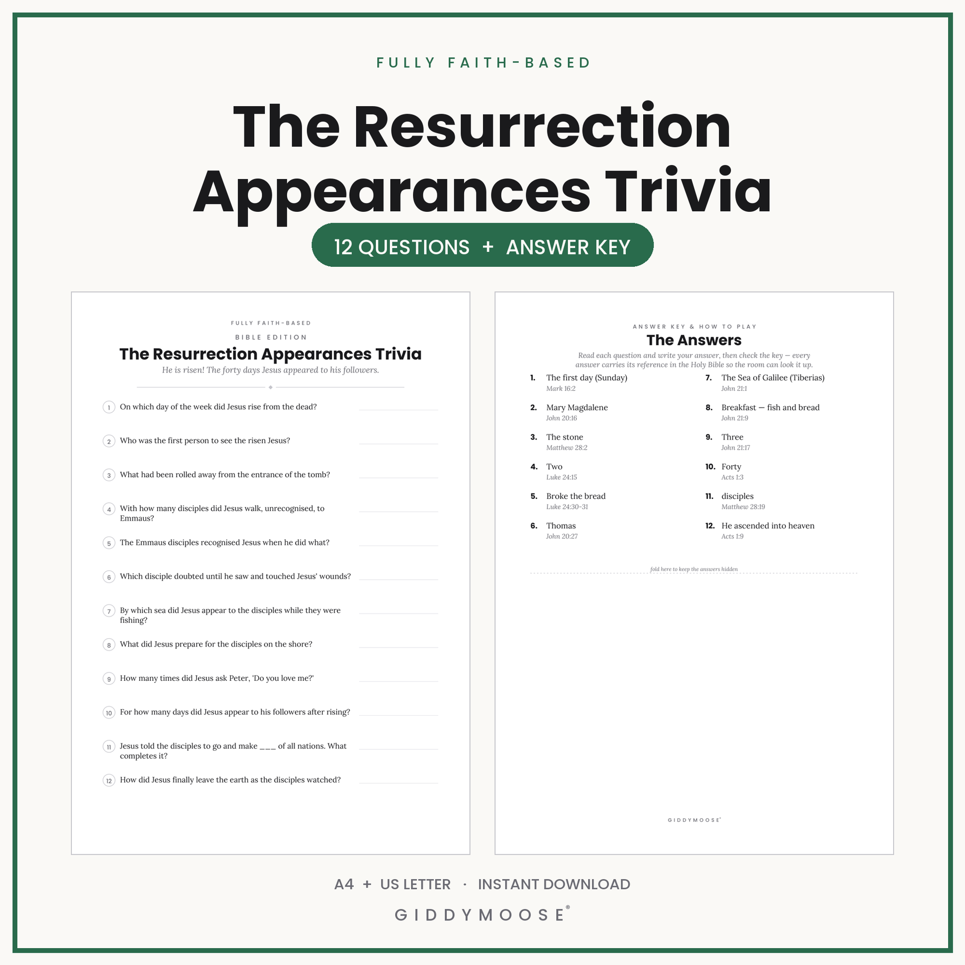 Resurrection of Jesus Bible Trivia Printable