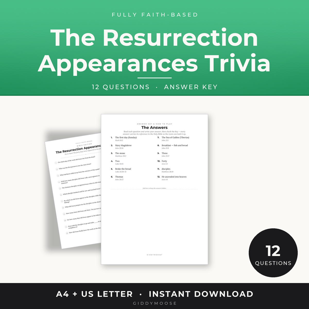 Resurrection of Jesus Bible Trivia Printable