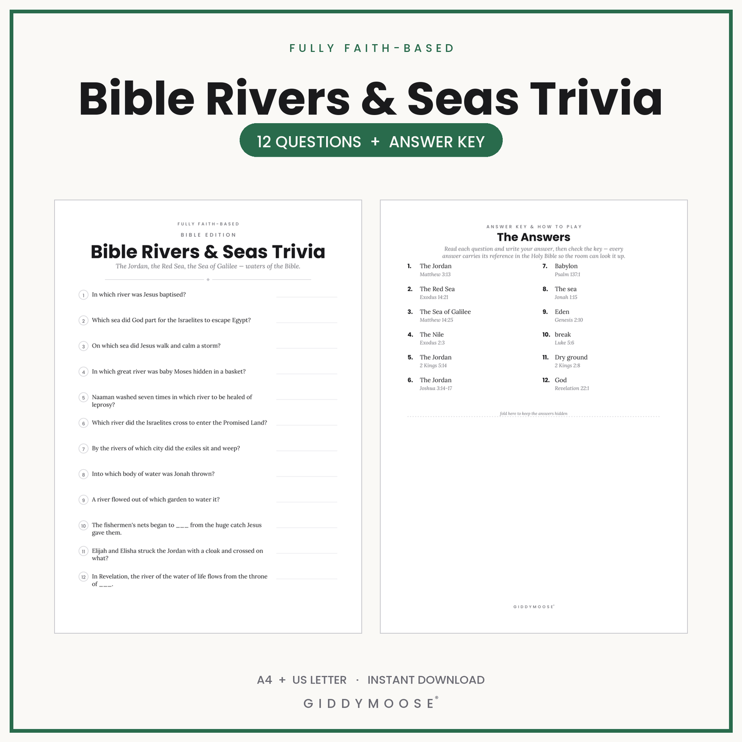 Bible Rivers and Seas Trivia Printable