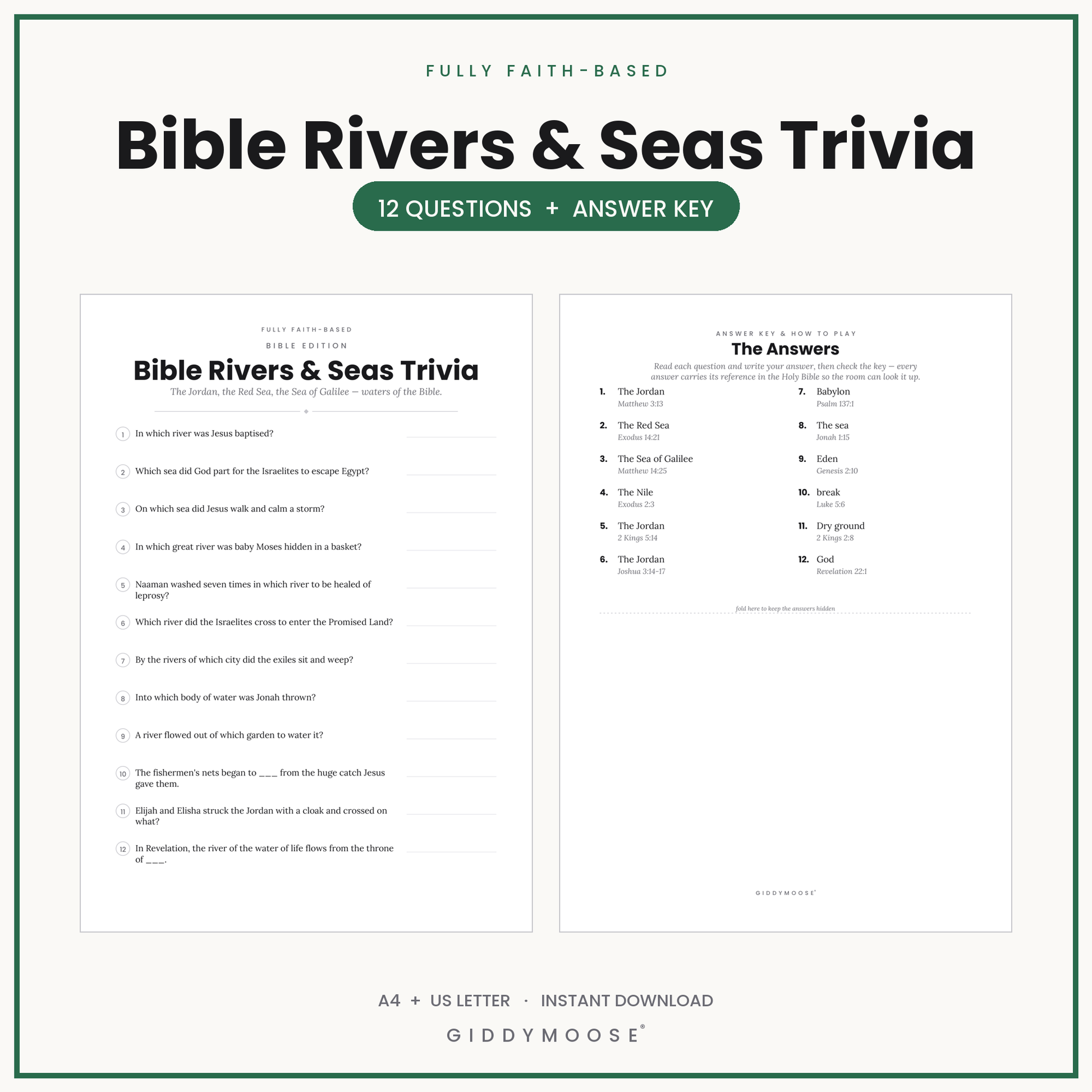 Bible Rivers and Seas Trivia Printable