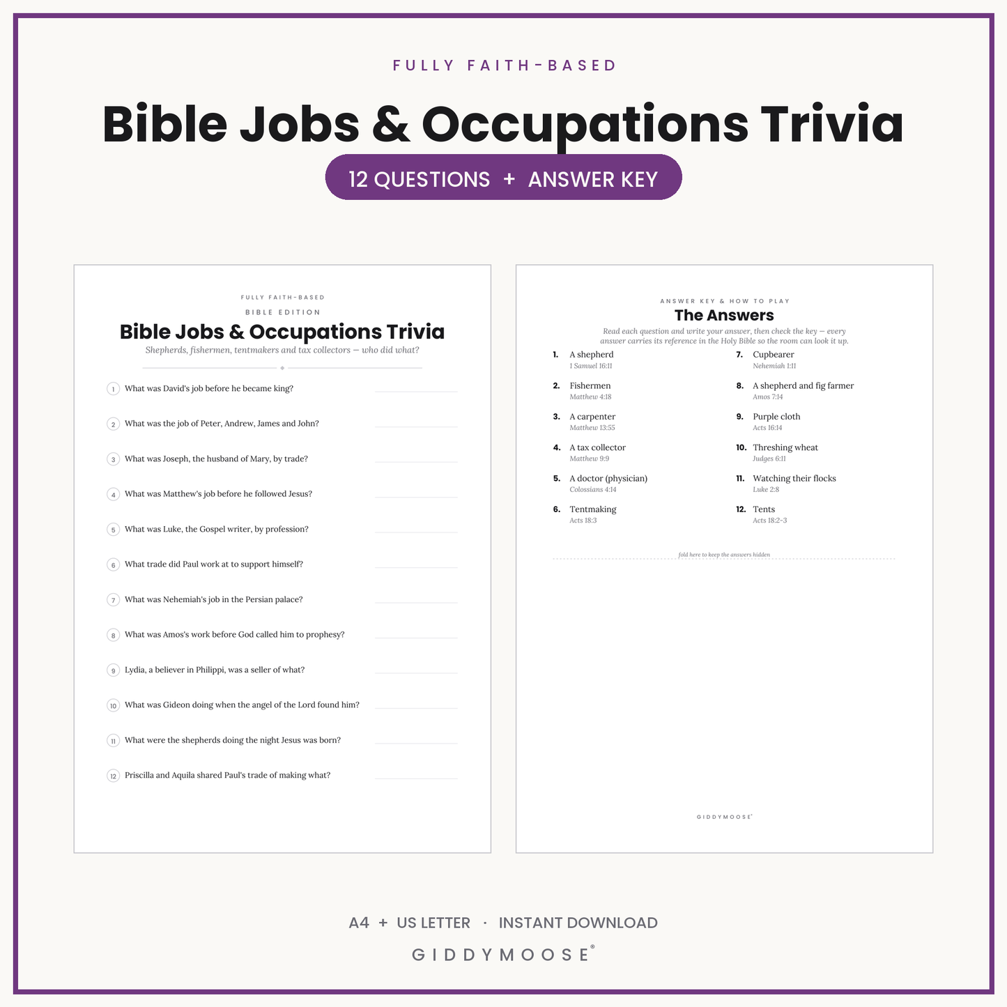 Bible Jobs and Occupations Trivia Printable