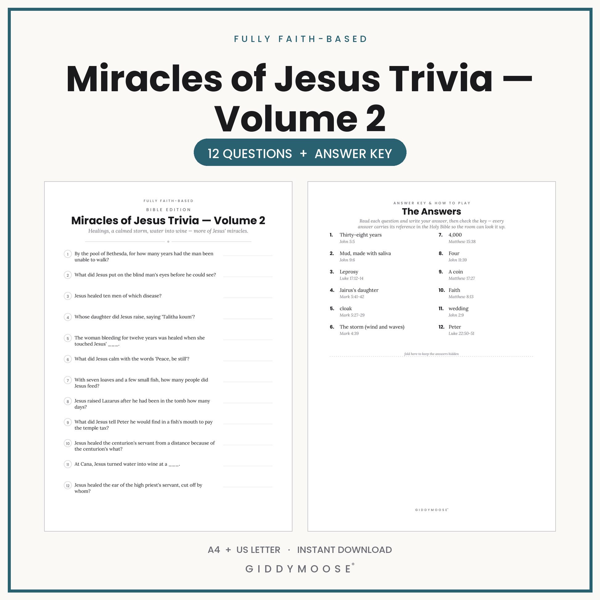 Miracles of Jesus Bible Trivia Printable Vol 2