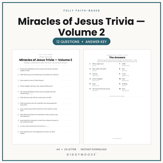 Miracles of Jesus Bible Trivia Printable Vol 2