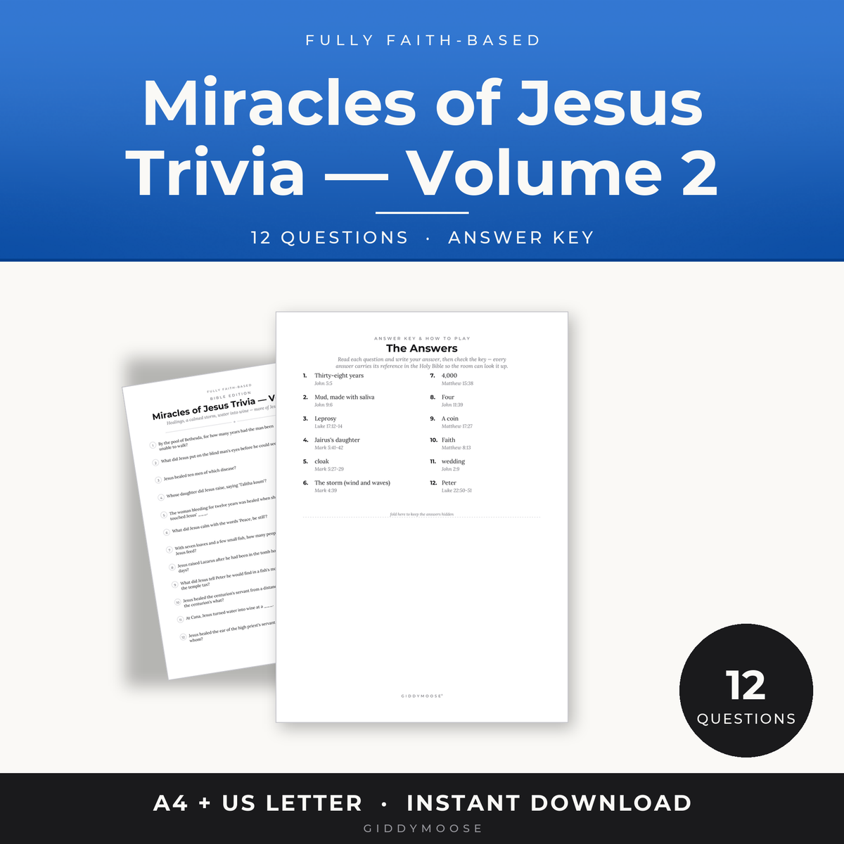 Miracles of Jesus Bible Trivia Printable Vol 2