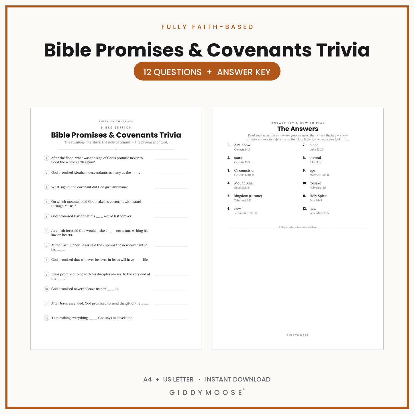 Bible Promises and Covenants Trivia Printable