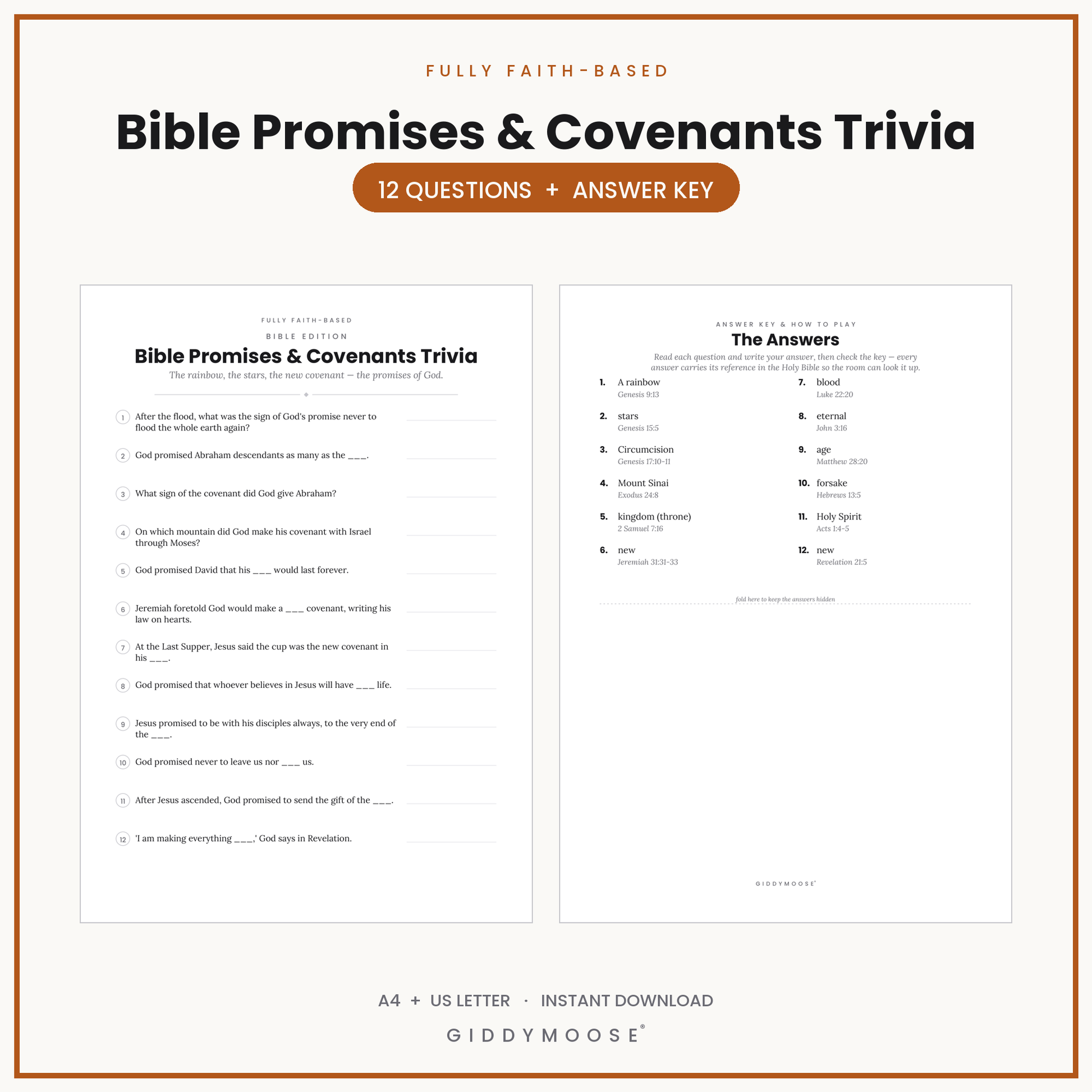 Bible Promises and Covenants Trivia Printable